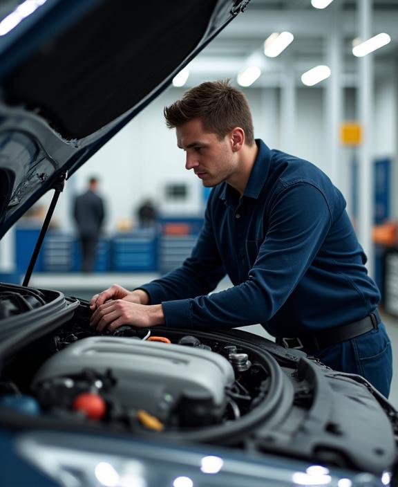 A certified Causeway Motors technician meticulously working on a car engine.